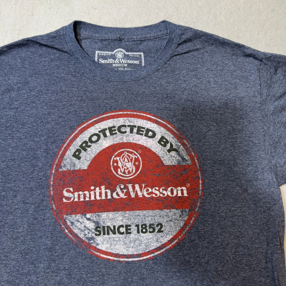 Smith & Wesson Mens Graphic T-Shirt Heather Navy Blue Logo Tee Medium